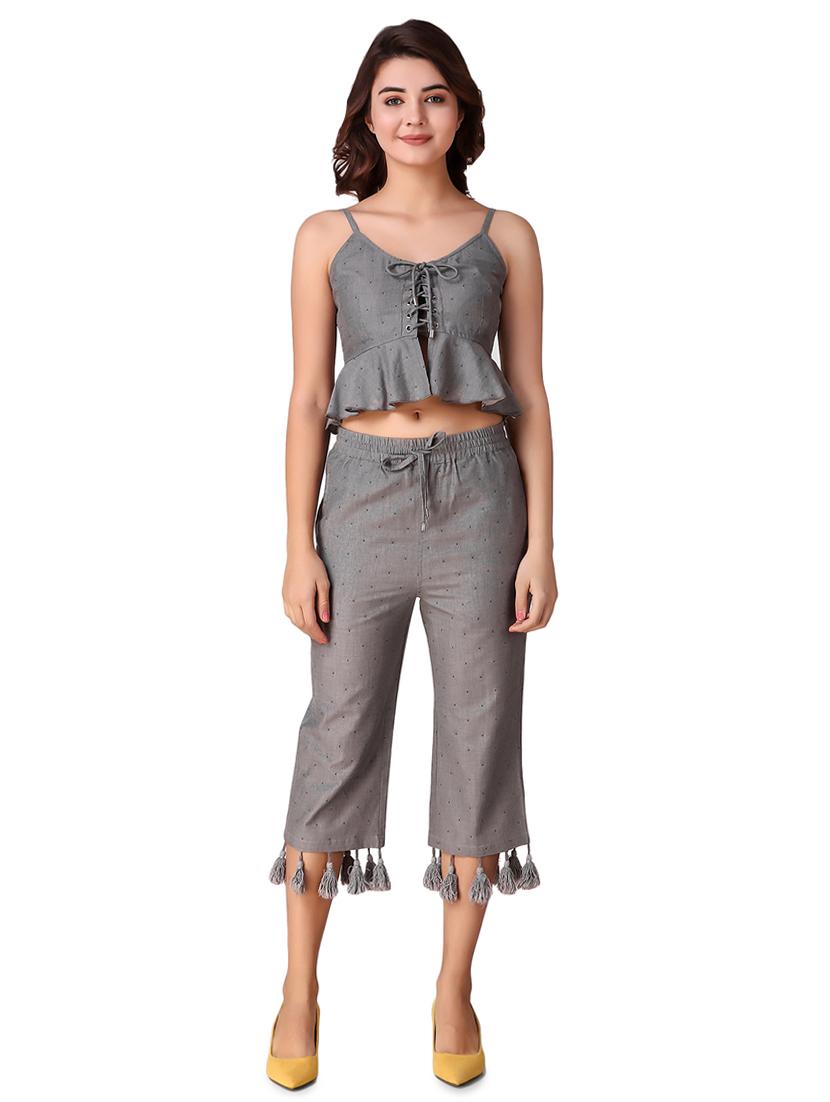 lace-up top & tasseled culotte set - 15901570 - Zoom Image - 0