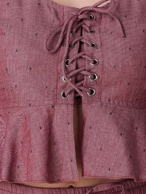 lace-up top & tasseled culotte set - 15901571 -  Standard Image - 3