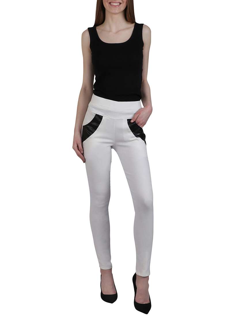 leather patch high waist jegging - 15902331 - Standard Image - 3