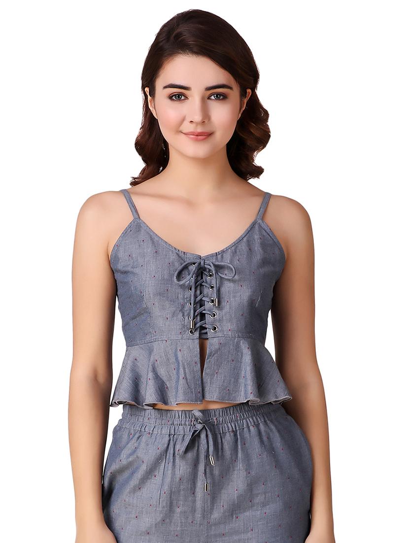 lace up detail peplum top - 15903242 - Zoom Image - 0