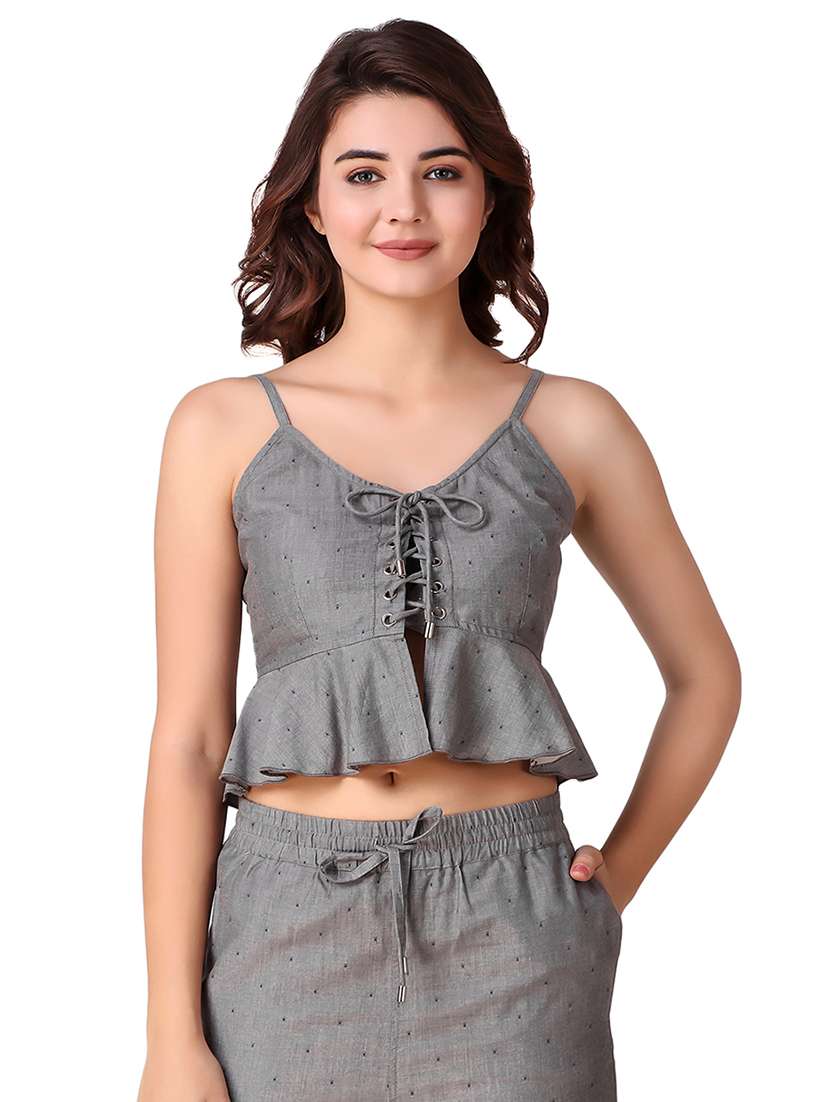 lace up detail peplum top - 15903243 - Zoom Image - 0