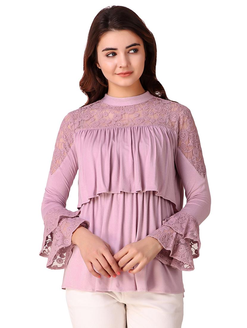 lace paneled ruffled layered top - 15903252 - Zoom Image - 0