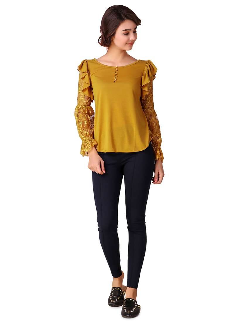 ruffle detail lace sleeved top - 15903257 -  Standard Image - 3