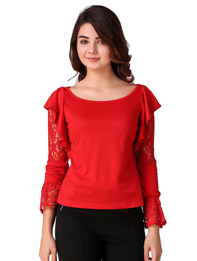 lace paneled bell sleeved top - 15903258 - Zoom Image - 0