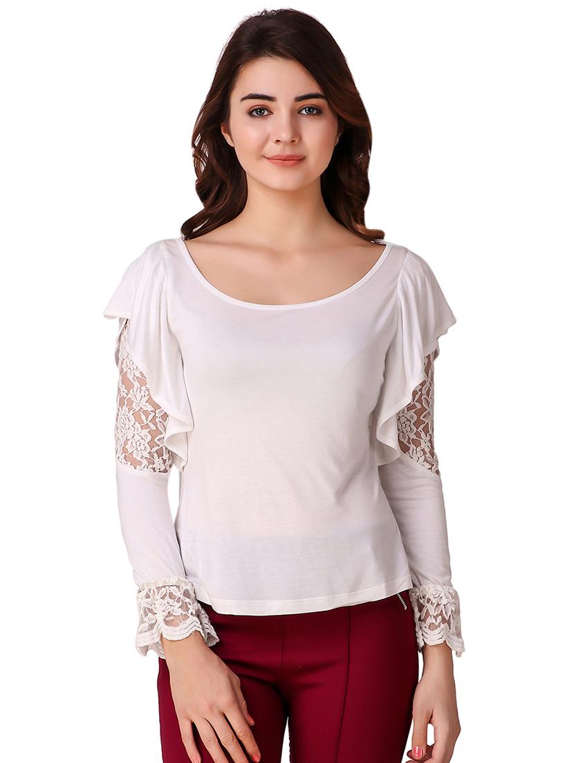 lace paneled bell sleeved top - 15903260 - Zoom Image - 0