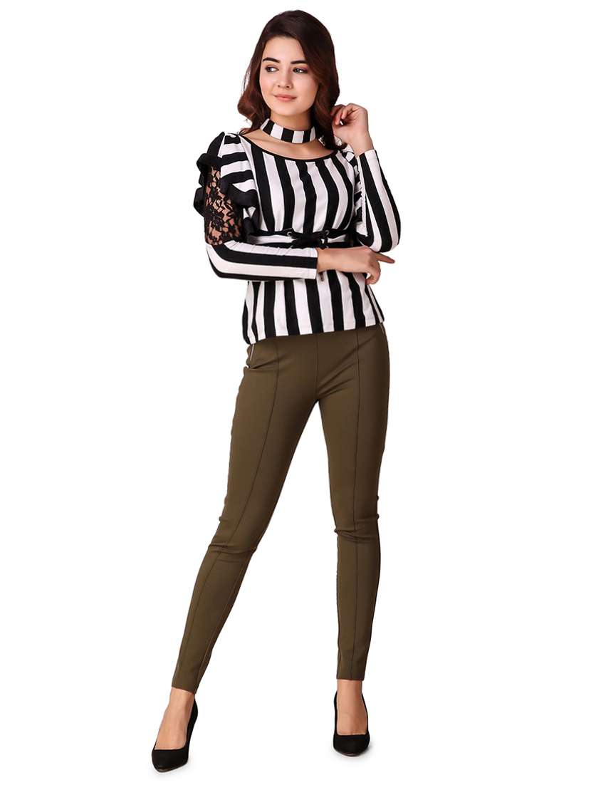 lace paneled striped ruffle top - 15903262 - Standard Image - 3