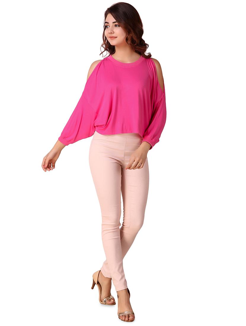 crew neck cold shoulder top - 15903273 - Standard Image - 3