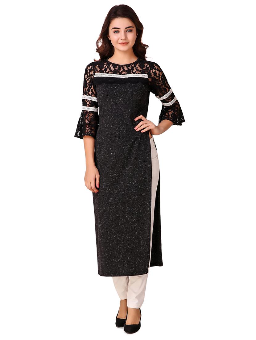 high slit lace detail kurta - 15903835 - Zoom Image - 0