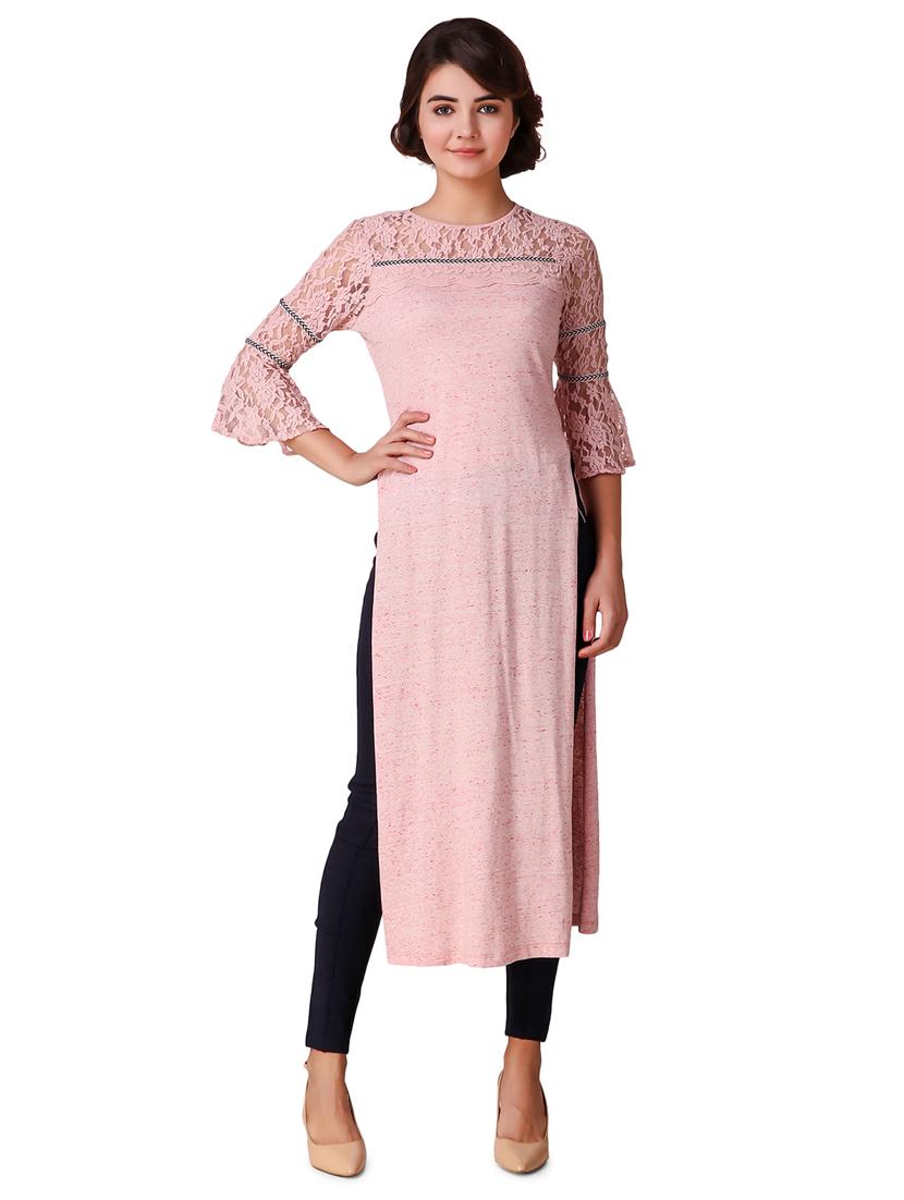 high slit lace detail kurta - 15903836 -  Zoom Image - 0