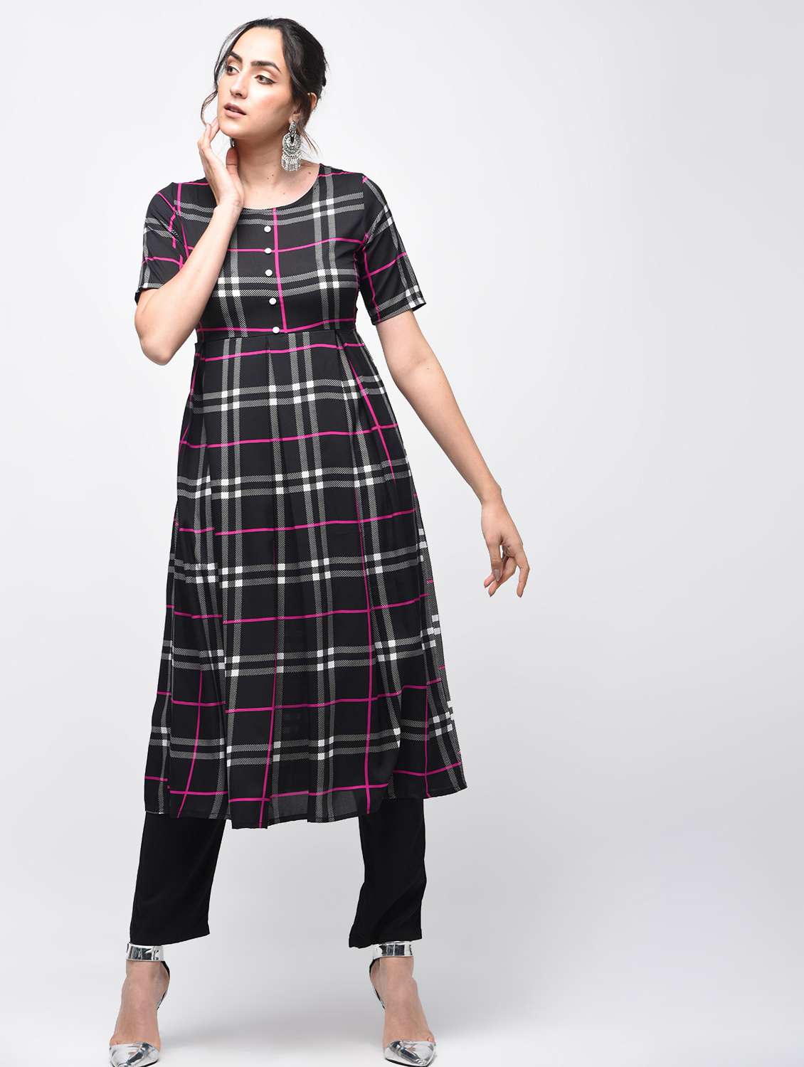 flared checkered kurta