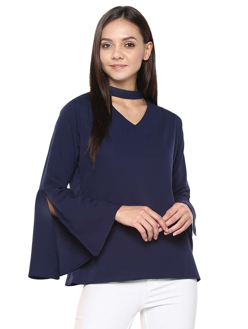 slit sleeved choker neck top