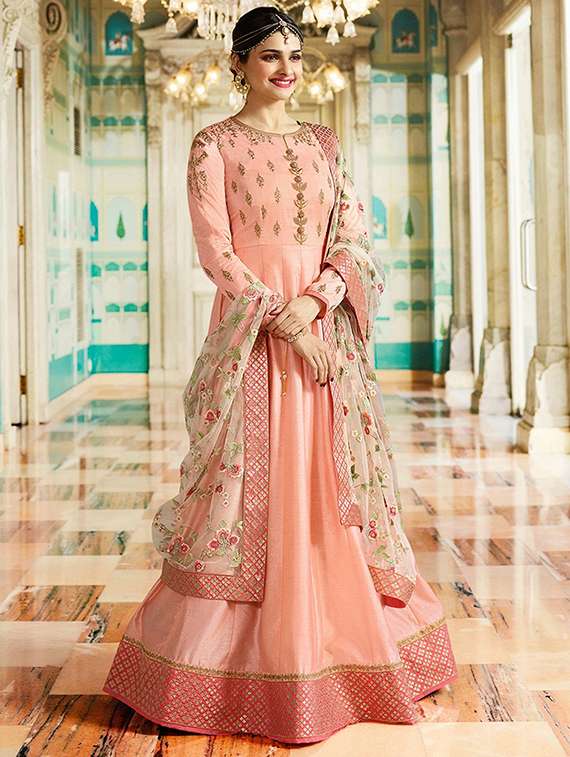 Buy online Embroidered Semi-stitched Anarkali Suit from Suits