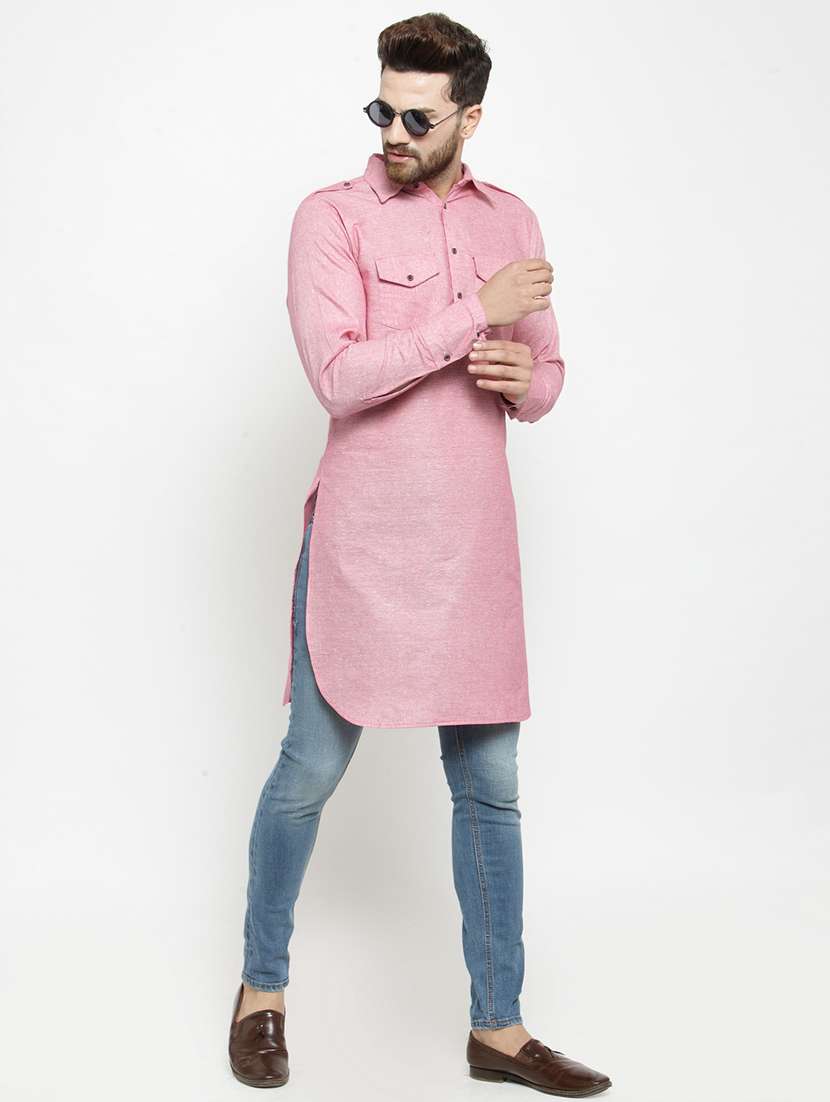 pink cotton pathani kurta - 15908305 -  Standard Image - 3