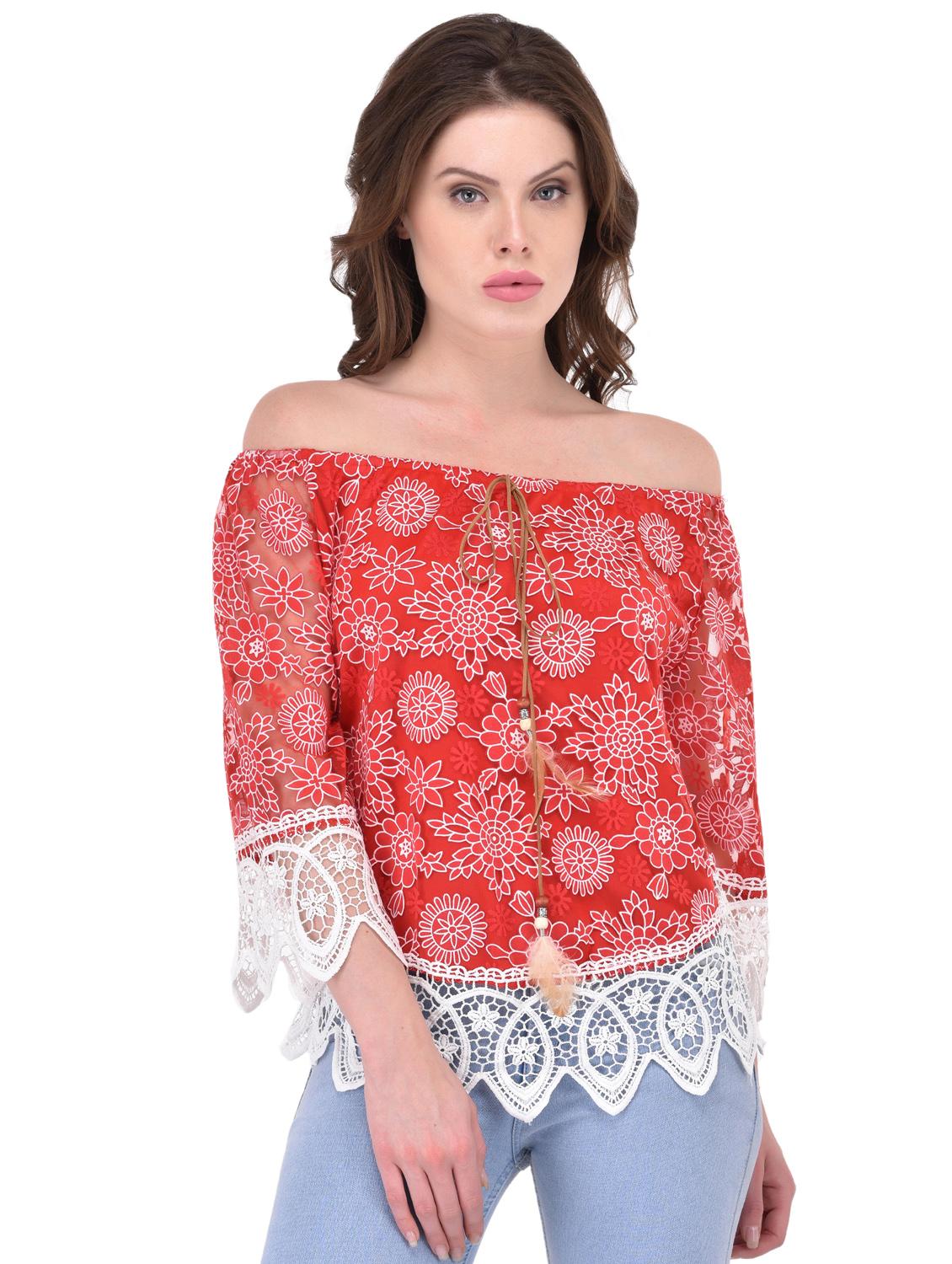 off shoulder lace detail top - 15908343 - Zoom Image - 0