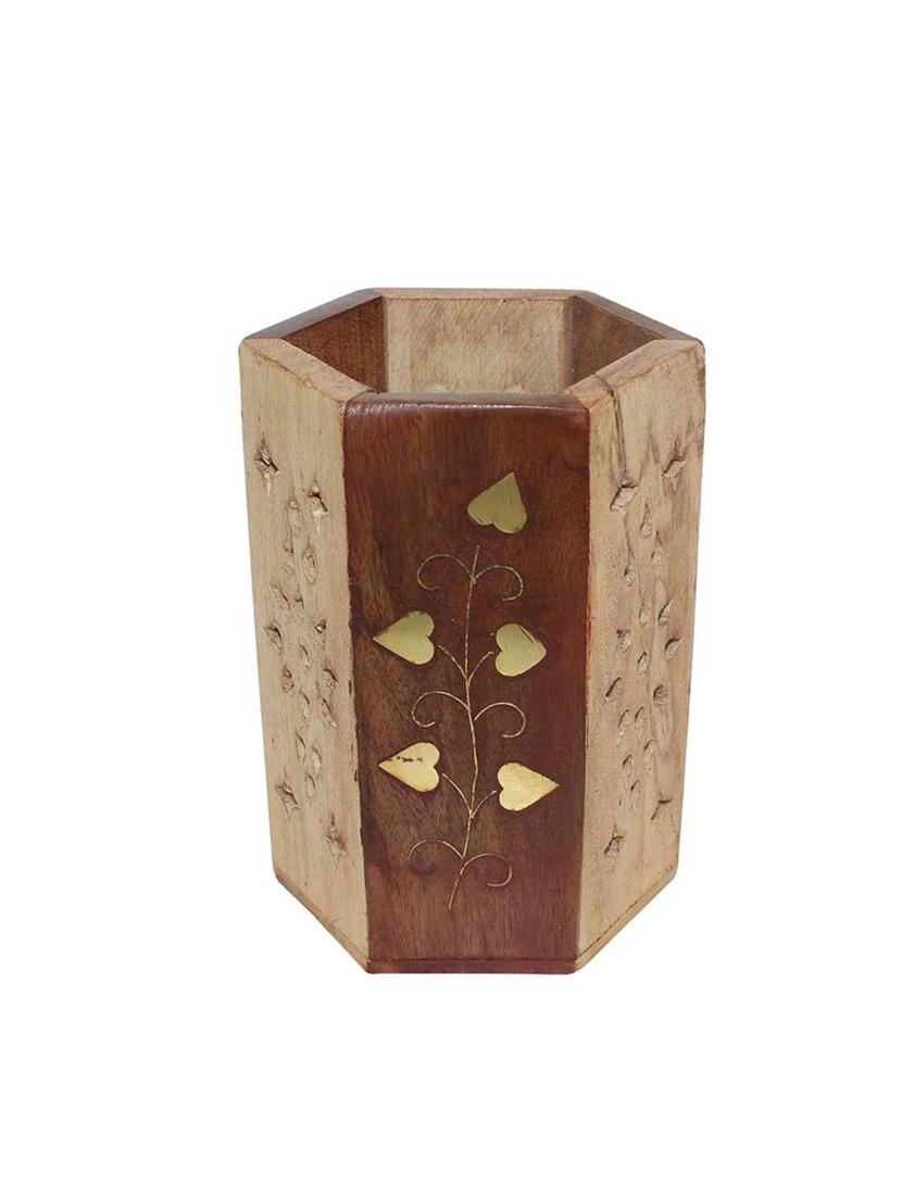 desi karigar brown wooden pen holder - 15908965 - Zoom Image - 0