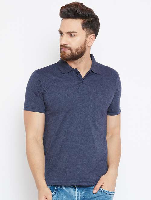 navy blue solid polo t-shirt - 15910030 -  Standard Image - 0