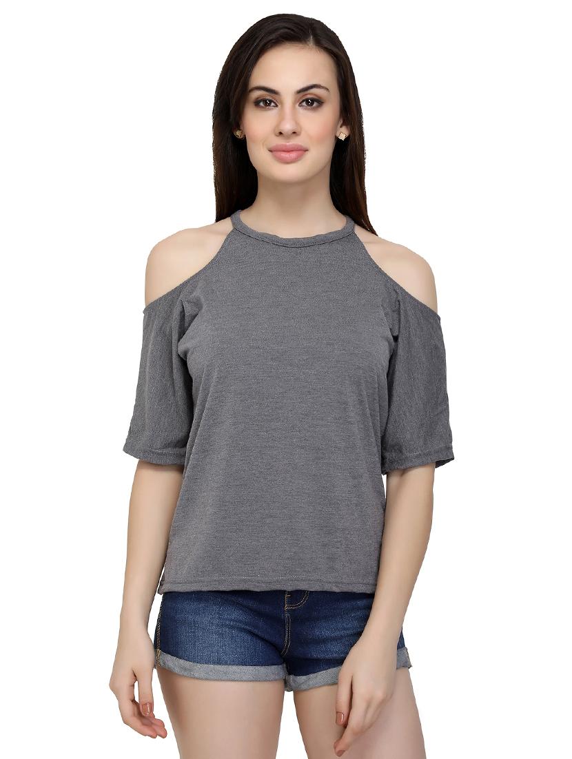 cold shoulder round neck top - 15912288 - Zoom Image - 0