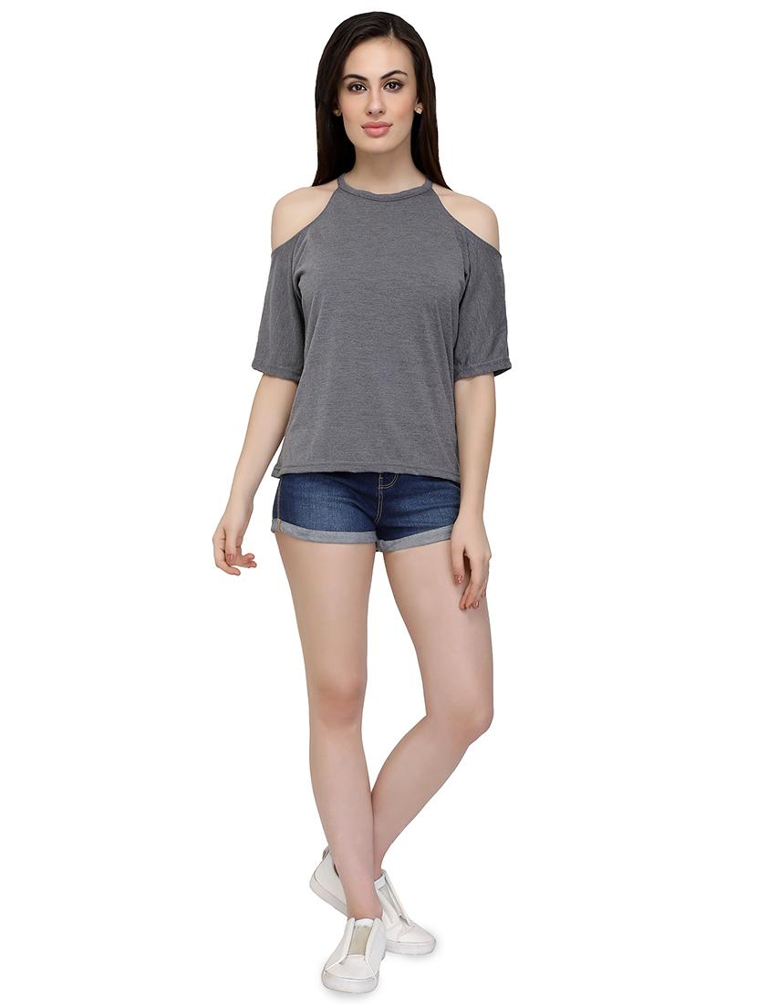 cold shoulder round neck top - 15912288 - Standard Image - 3