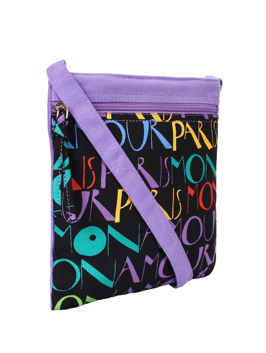 purple canvas printed sling bag - 15912366 - Standard Image - 3