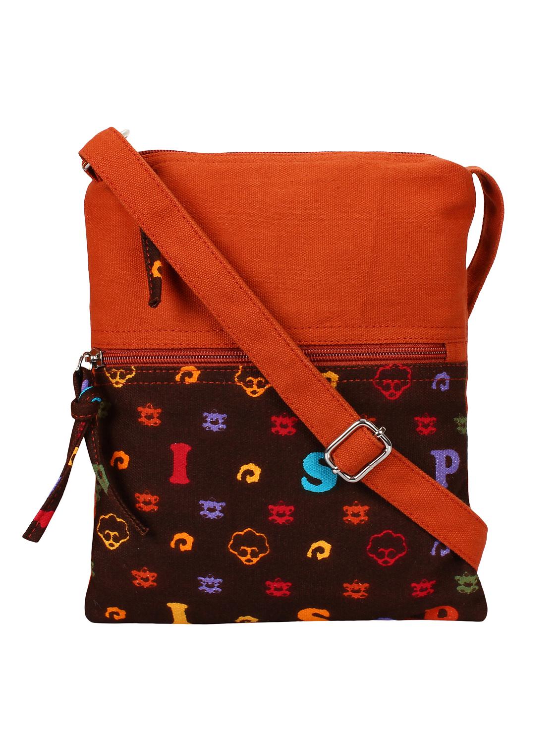 brown canvas printed sling bag - 15912379 - Zoom Image - 0