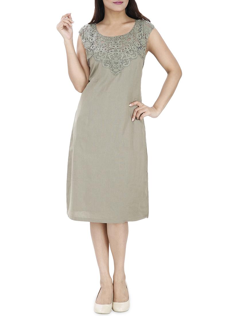 embroidered mesh yoke a-line dress - 15913013 -  Zoom Image - 0