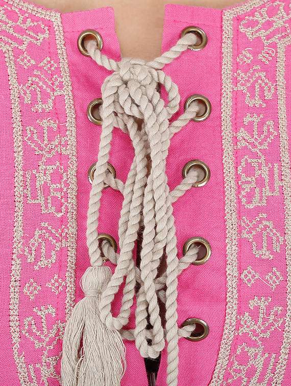 lace up detail embroidered a-line dress - 15913017 - Standard Image - 3