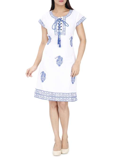 lace up detail embroidered a-line dress - 15913019 - Standard Image - 0