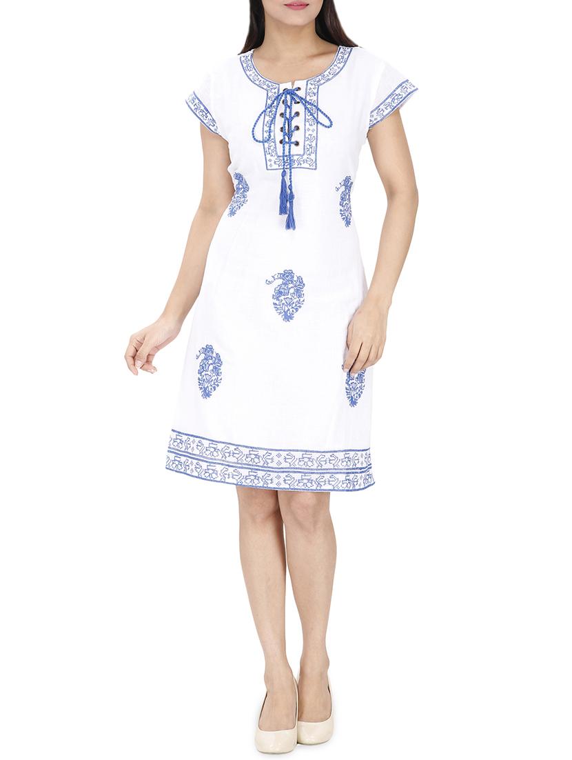 lace up detail embroidered a-line dress - 15913019 - Zoom Image - 0