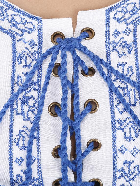lace up detail embroidered a-line dress - 15913019 - Standard Image - 3