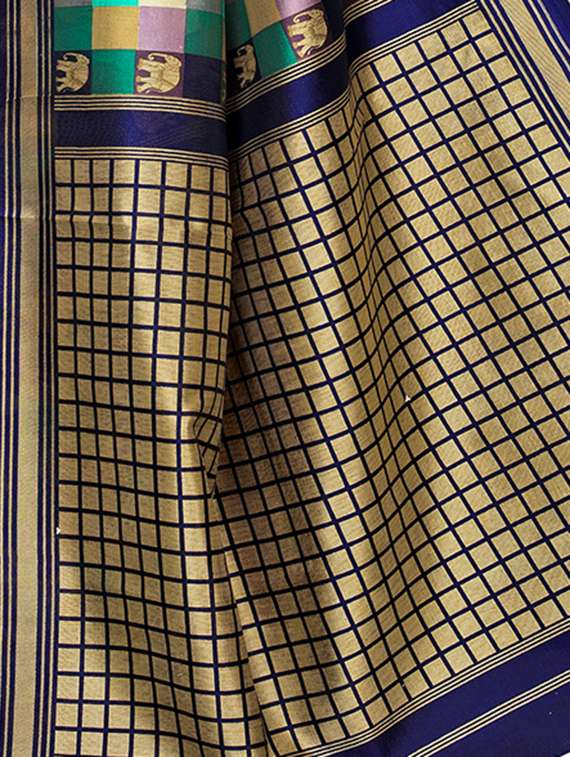 checkered printed saree with blouse - 15913294 - Standard Image - 3