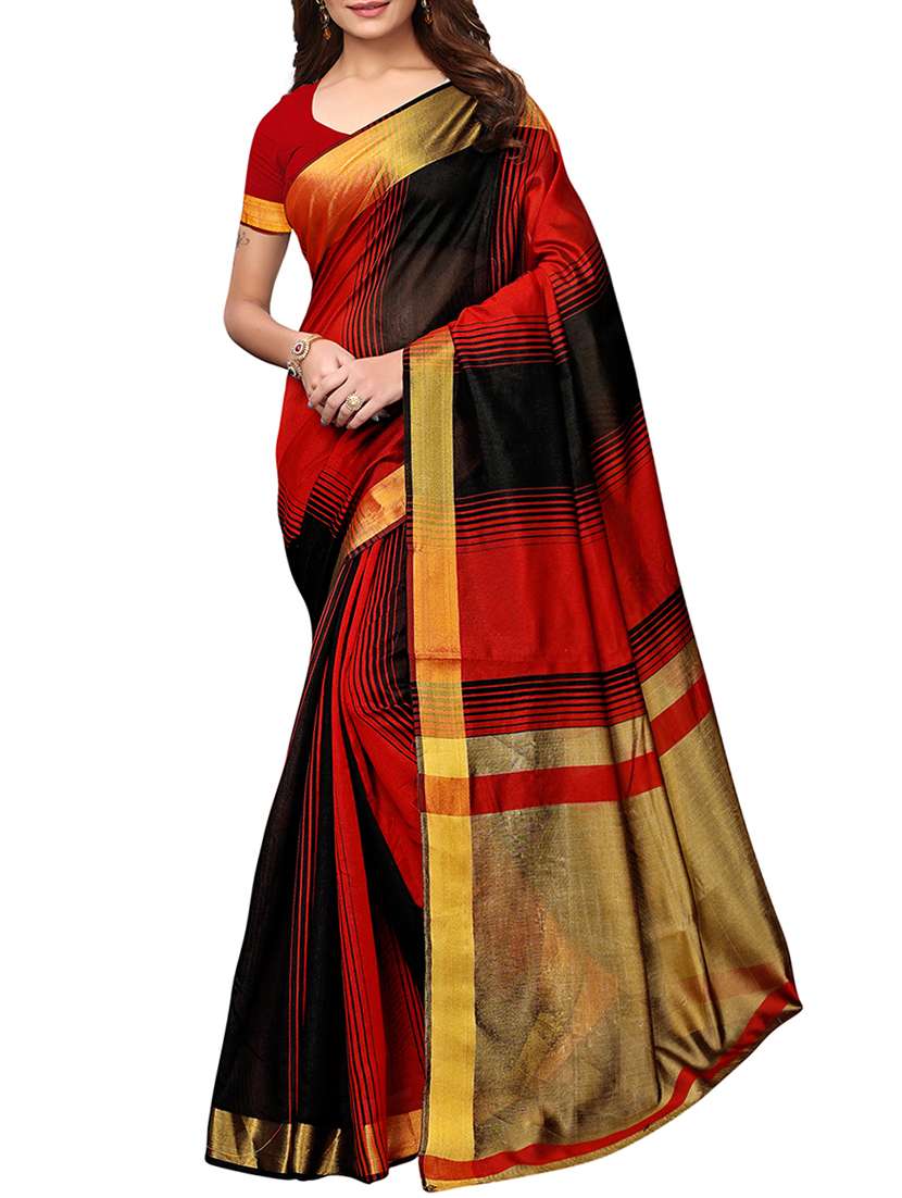 striped printed saree with blouse - 15913296 - Zoom Image - 0