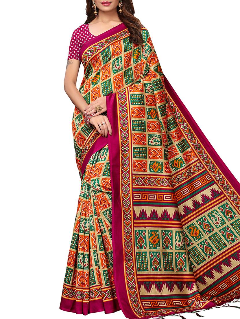ethnic motif printed patola saree with blouse - 15913303 - Zoom Image - 0