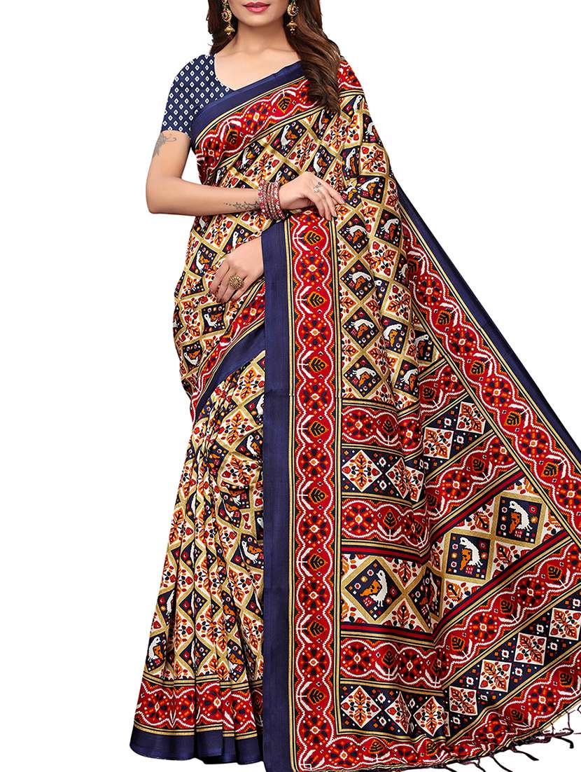 ethnic motif printed patola saree with blouse - 15913305 - Zoom Image - 0