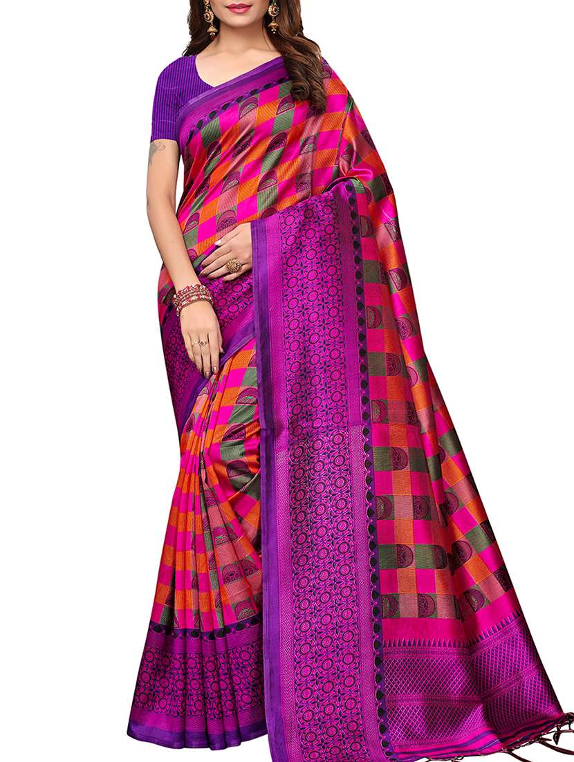 checkered mysore silk saree with blouse - 15913318 - Zoom Image - 0