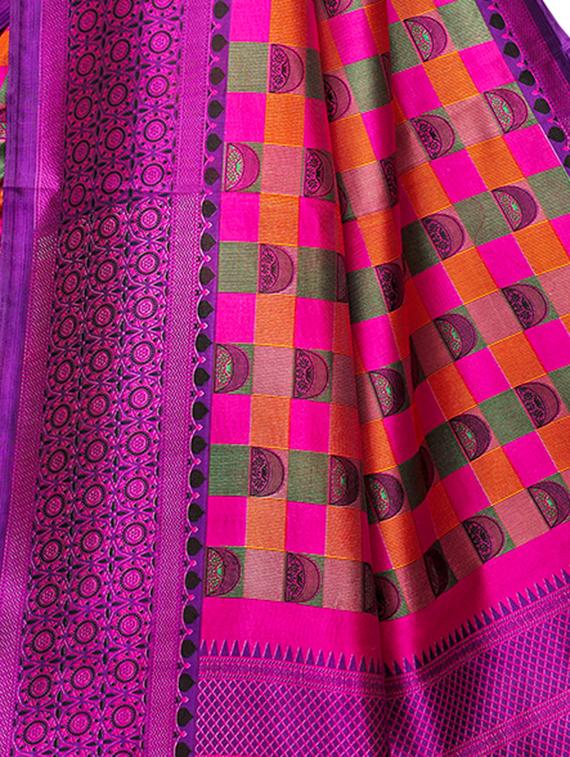 checkered mysore silk saree with blouse - 15913318 - Standard Image - 3