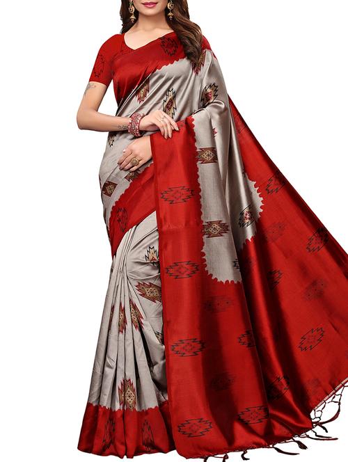 ethnic motif printed saree with blouse - 15913325 - Standard Image - 0
