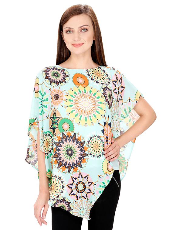 asymmetric oriental print overlay top - 15916431 - Zoom Image - 0