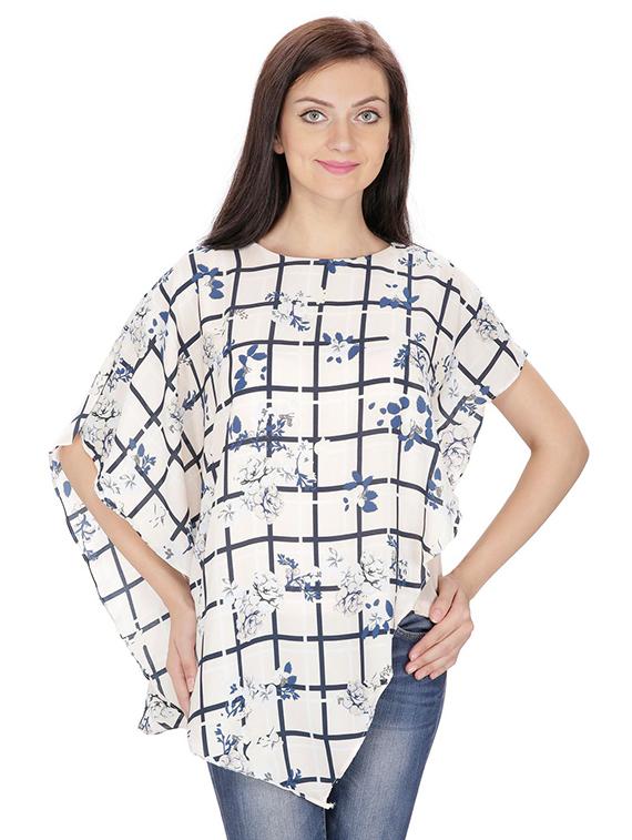 asymmetric checkered floral overlay top - 15916434 - Zoom Image - 0