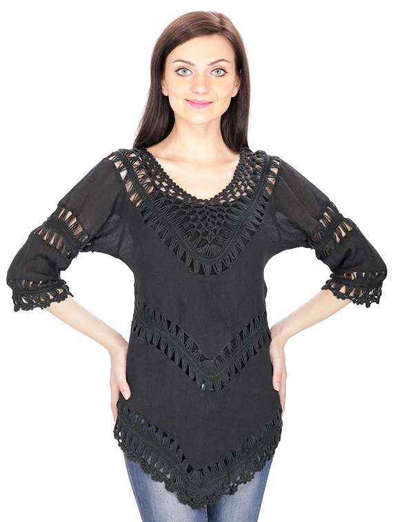 v-neck crochet tunic - 15916437 - Zoom Image - 0