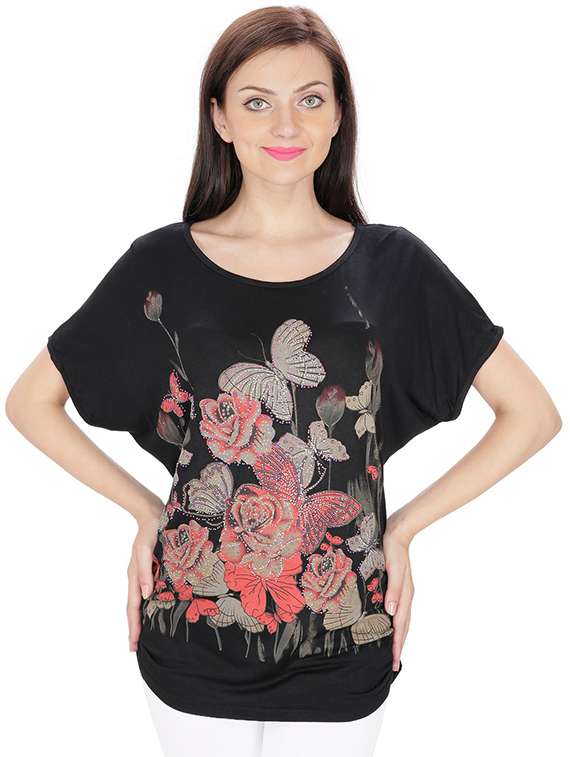 lace paneled graphic print top - 15916445 -  Zoom Image - 0