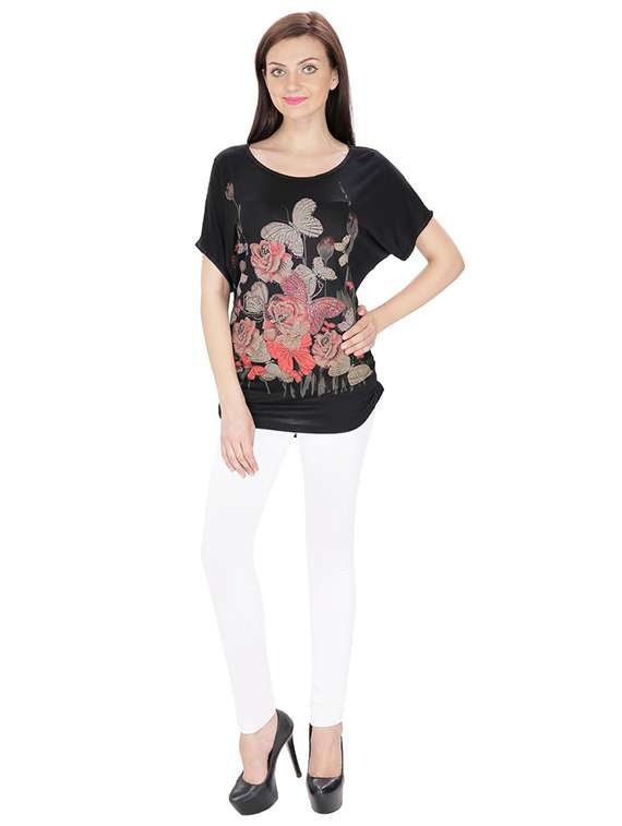 lace paneled graphic print top - 15916445 - Standard Image - 3