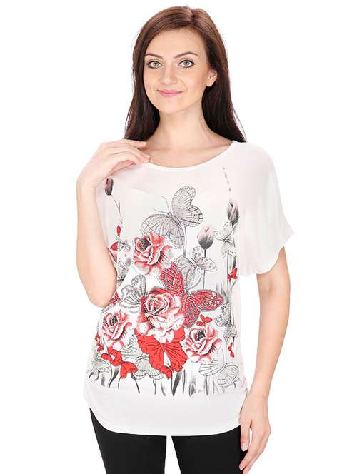 lace paneled graphic print top - 15916448 -  Standard Image - 0
