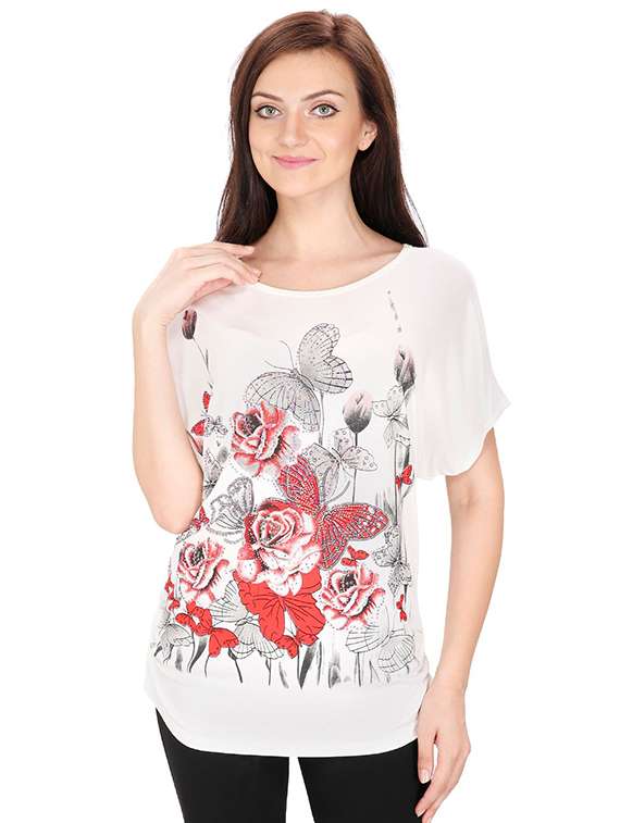lace paneled graphic print top - 15916448 -  Zoom Image - 0