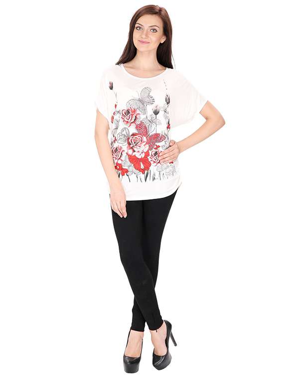 lace paneled graphic print top - 15916448 - Standard Image - 3