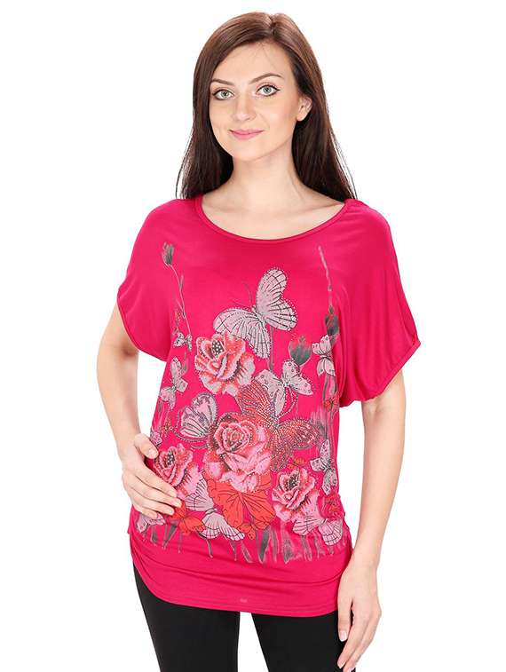 lace paneled graphic print top - 15916450 - Zoom Image - 0