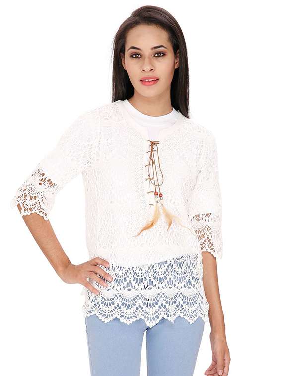 women's straight tie-up neck top - 15916513 - Zoom Image - 0