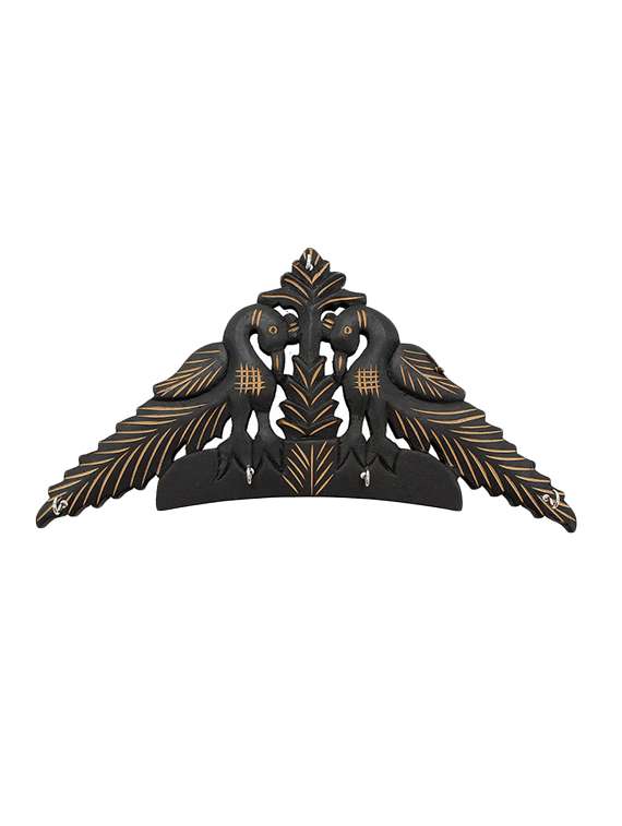 desi karigar wooden black peacock design wall hanging key holder - 15916641 -  Zoom Image - 0