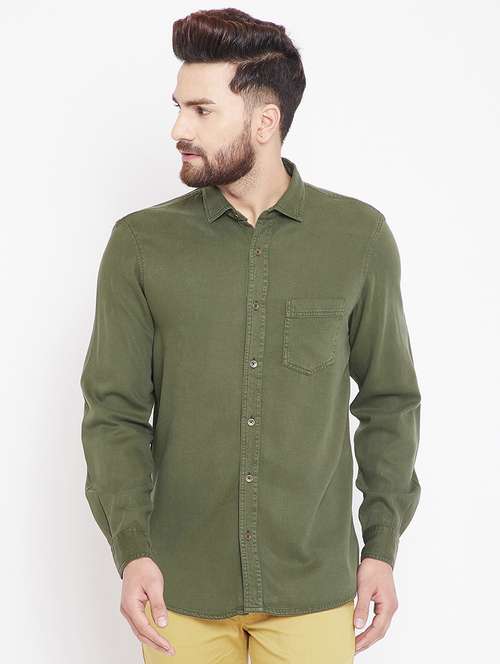 green solid casual shirt - 15916827 - Standard Image - 0