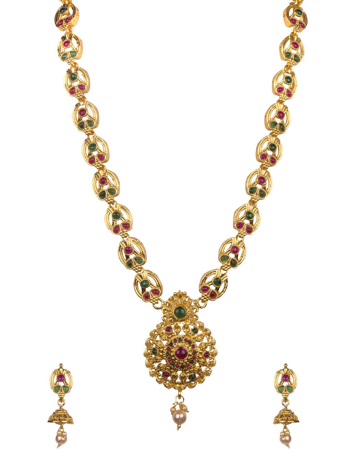 gold plated jalebi pattern drops artificial necklace set 