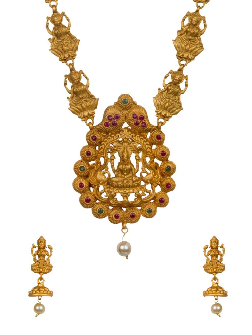 gold pleated brass long necklaces with earring